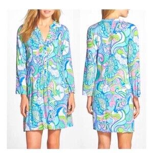 Lilly Pulitzer Sarasota Pintucked Tunic Dress Shift Mini Blue XS